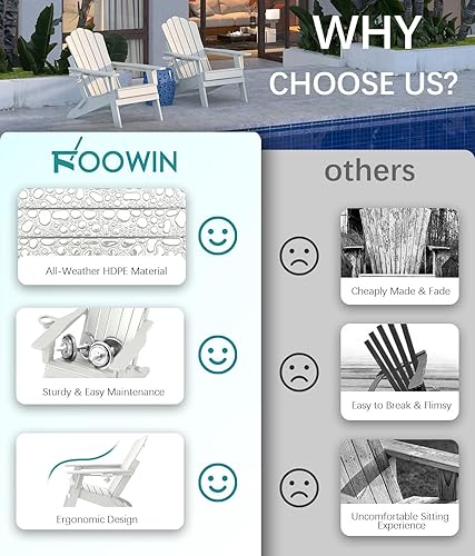 Miniatura 4 de FOOWIN Adirondack - Juego de 2 sillas Adirondack plegables con soporte para tazas, silla para hoguera de polietileno de alta densidad para todo tipo