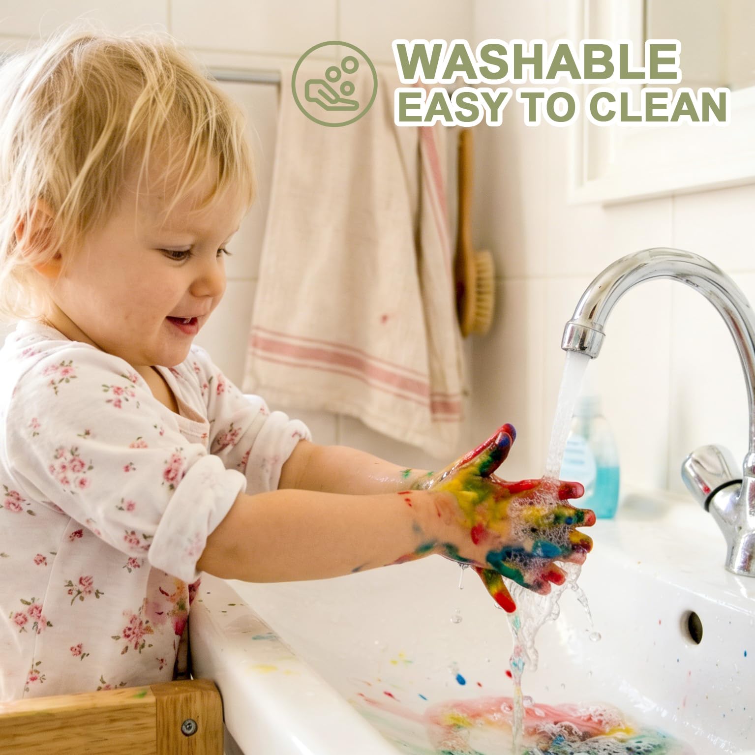 ABEIER Pinturas de dedos para niños, no tóxicas, 8 x 2 oz en polvo, lavable, color natural, pintura para huellas dactilares, accesorios de pintura seguros para guardería, escuela, aprendizaje temprano
