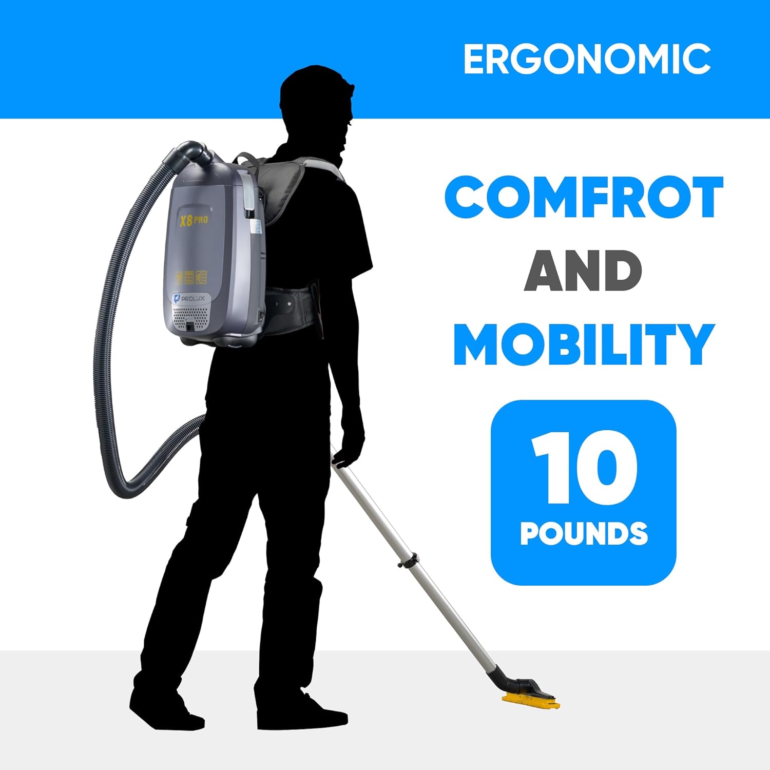 Prolux X8 Pro Backpack Canister Vacuum, Cleaner Air with 4 Stage Filtration, Super-Suction Power, 50' Power Cord, Adjustable Straps, Gadgets Galore Including Crevice, Duster & Upholstery