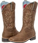 SheSole Femmes Mid Calf Western Square Toe Cowboy Bottes pour les femmes Broded Brown Boot