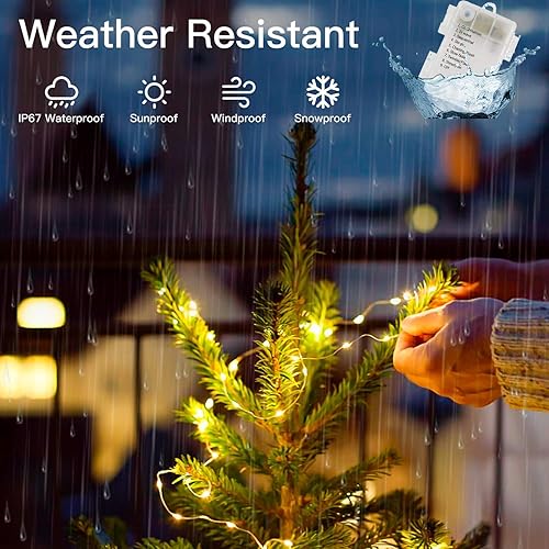 Miniatura 4 de Homemory 200 luces LED con batería, luces de hadas largas con control remoto, 66 pies, 8 modos, luces de alambre de cobre plateado, luces de Navidad