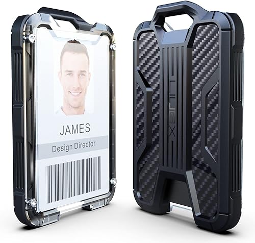 Miniatura 2 de LIUGX Portatarjetas retráctiles llavero retráctil resistente textura de fibra de carbono soporte duradero para tarjetas de identificación capacidad