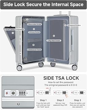 Sea choice Front Opening Luggage with Laptop Compartment Top Open Suitcase PC Hard Shell Suitcase with Cupholder USB Port Spinner Wheels