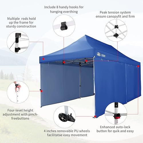 Miniatura 52 de CROWN SHADES Tienda de campaña desplegable con toldo instantáneo comercial de 10 x 10 pulgadas con bloqueo central