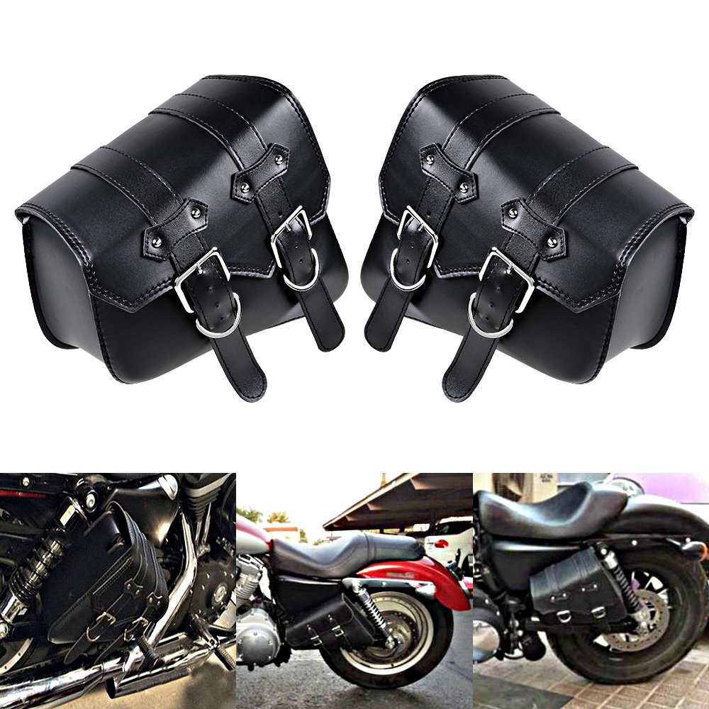 AMOPA amopacorp Left Right Black PU Leather Solo 2-Straps Swing Arm Saddlebag Tool Bag for Harley Sportster XL883 XL1200