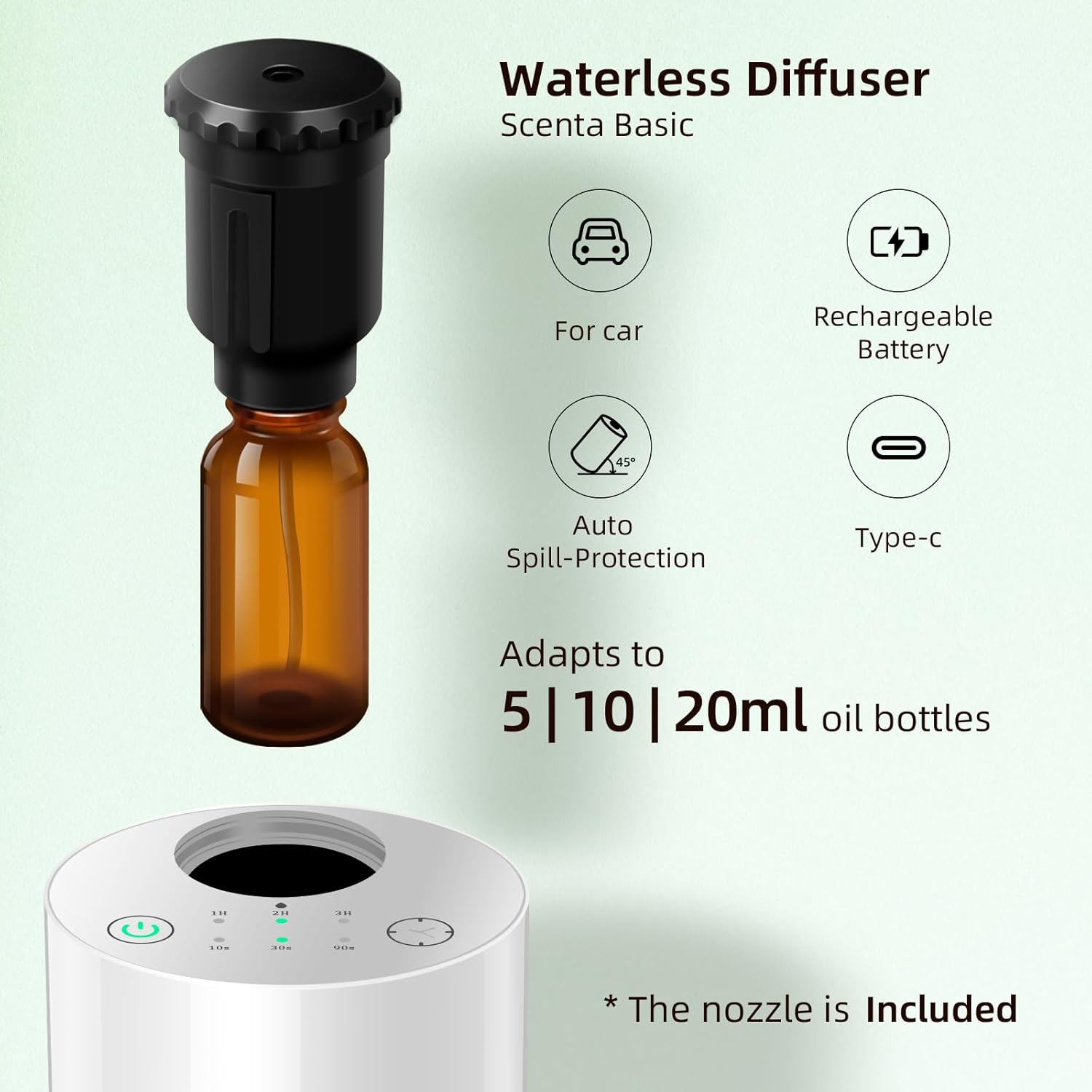 Waterless Essential Oil Diffuser Aromatherapy Scent Diffusers for Home Large Room, Bedroom, Car, Office, Desk, Battery Operated Mini Portable Air Freshener,4 Timers & 3 Mist Levels (White) - Image 4