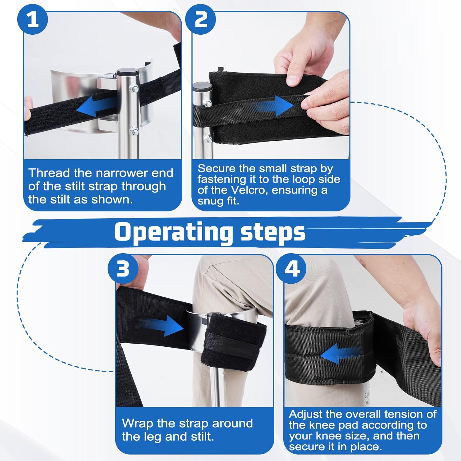 Drywall Stilt Straps (2 Pair) - Heavy Duty Leg Straps with Cushioned Foam Comfort, Adjustable Hook & Loop Fastener for Reliable Fit, Compatible with Various Brands of Stilts