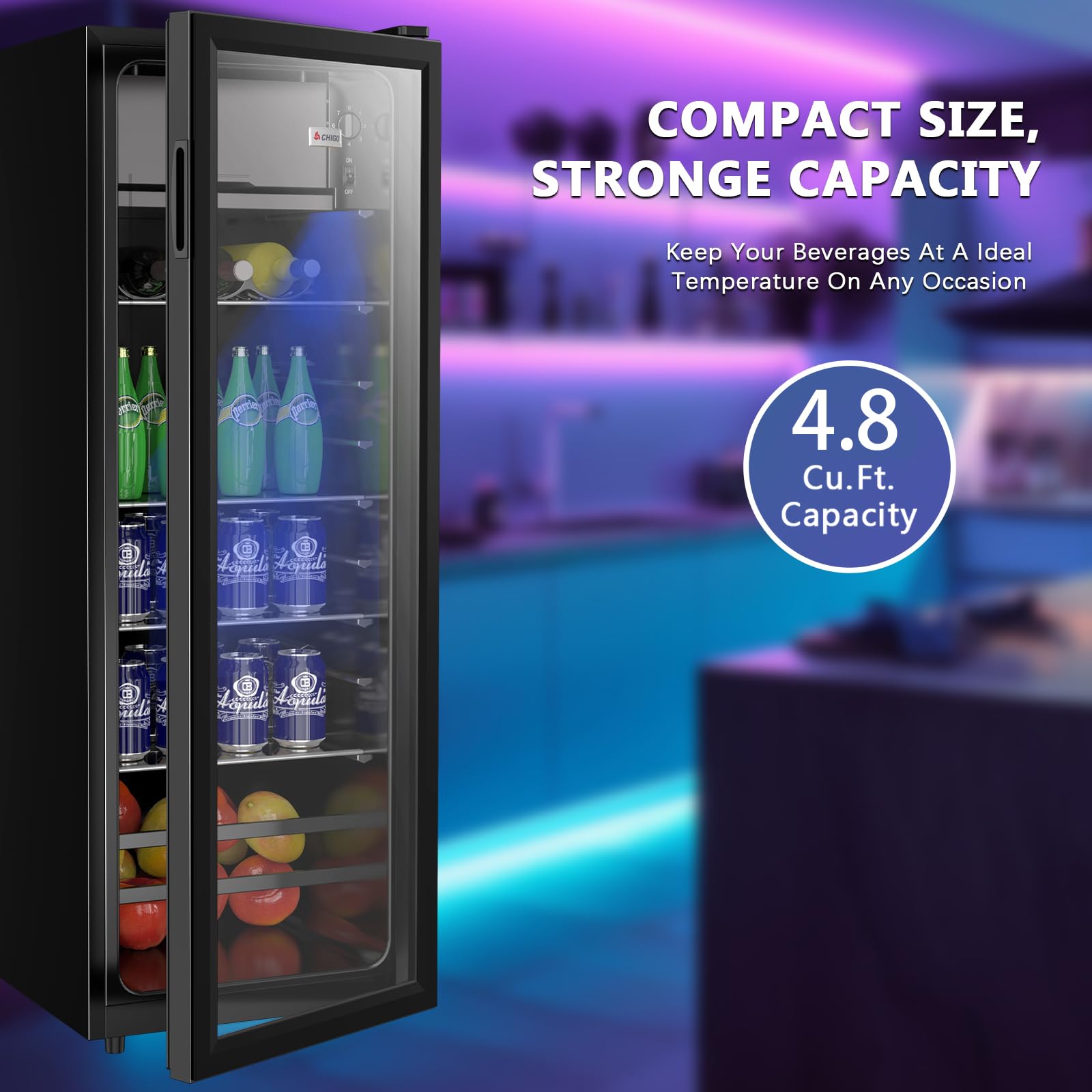 rosmena Beverage Refrigerator, 180 Can Freestanding Mini Refrigerator with 7 Adjustable Thermostat, Drink Dispenser with Adjustable Shelves, Suitable for Home/Office, Black on Fridge.com