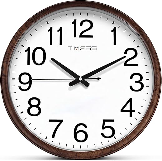 TIMESS Wall Clock, Classic Wood Style Finish, 13 Inch Non Ticking Silent Battery Operated Analog Clock, Ideal TIMESS Wall Clock, Classic Wood Style Finish, 13 Inch Non-Ticking Silent Battery Operated Analog Clock, Ideal Retro Decor for Home, Bedroom, Living Room, Kitchen, Bathroom, Office(Wood Brown)