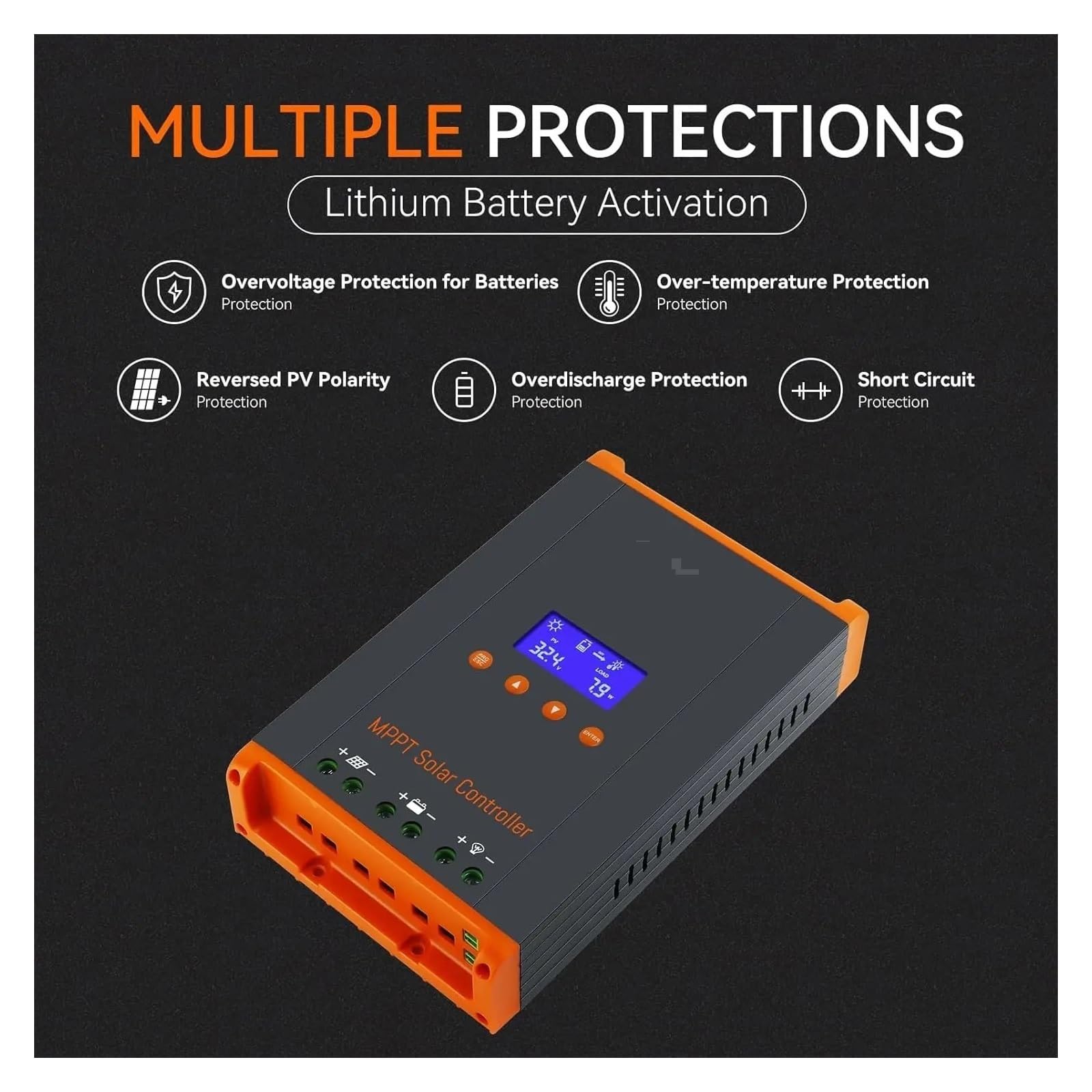 controlador de carga solar, Controlador De Carga Solar MPPT 60A, 12V/24V/36V/48V, Panel Máximo PV 160V Paralelo, 12 Unidades Compatibles Con LifePO4 RV Home
