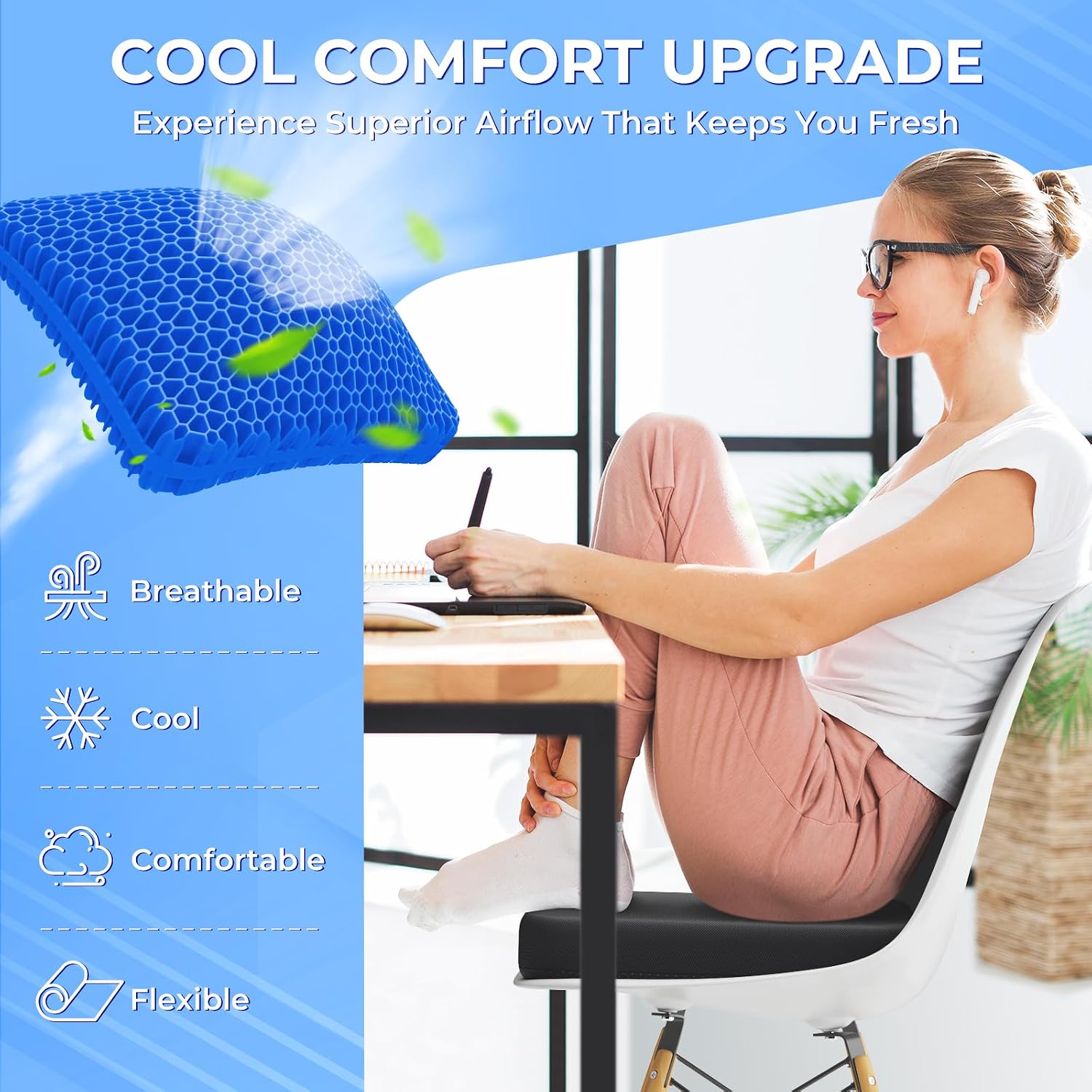 TushGuard Gel Seat Cushion for Long Sitting, Breathable Thick Patent Design image 3