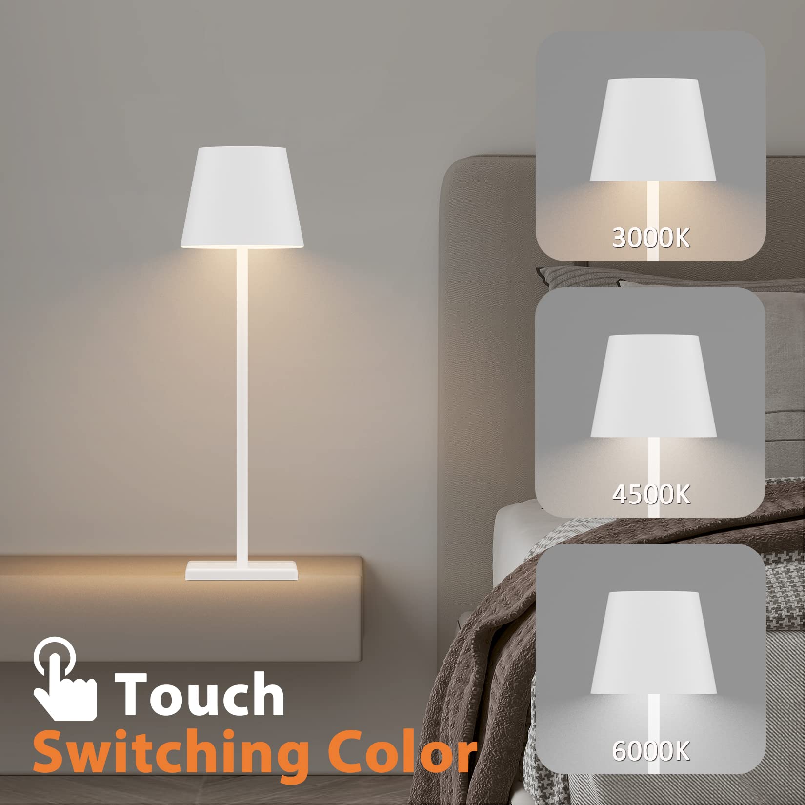 2 pièces LED dimmable lampe de bureau, IP54 lampe de bureau sans fil, 5500mAh adapté pour lampe de bureau Table Light convient