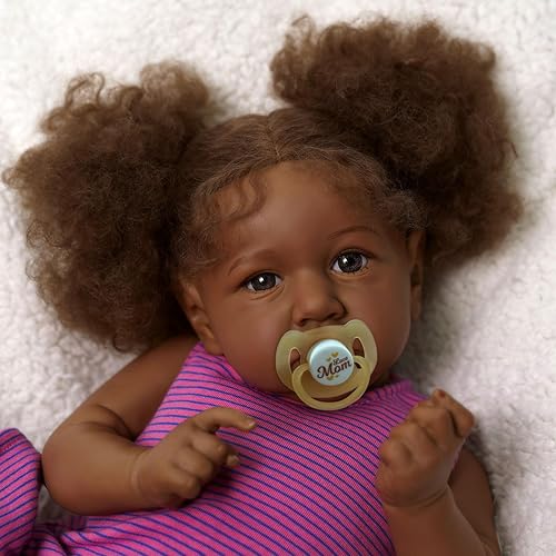 ADFO Reborn Baby Dolls Black Girl - Muñecas de bebé realistas de 22 pulgadas con cuerpo suave y realista afroamericano con kit de alimentación y