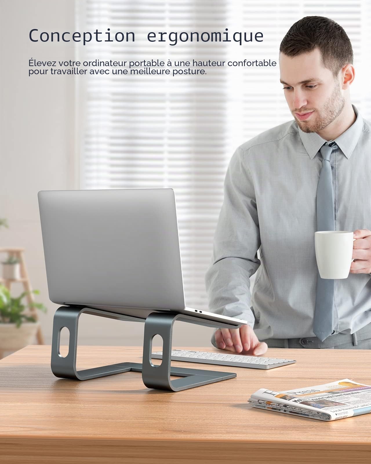 Nulaxy Support pour Ordinateur Portable, Support Amovible Ergonomique en Aluminium,Compatible avec Les Ordinateurs Portables MacBook Air Pro, Dell XPS, HP, Lenovo et Plus 10-15.6 Pouces Gris