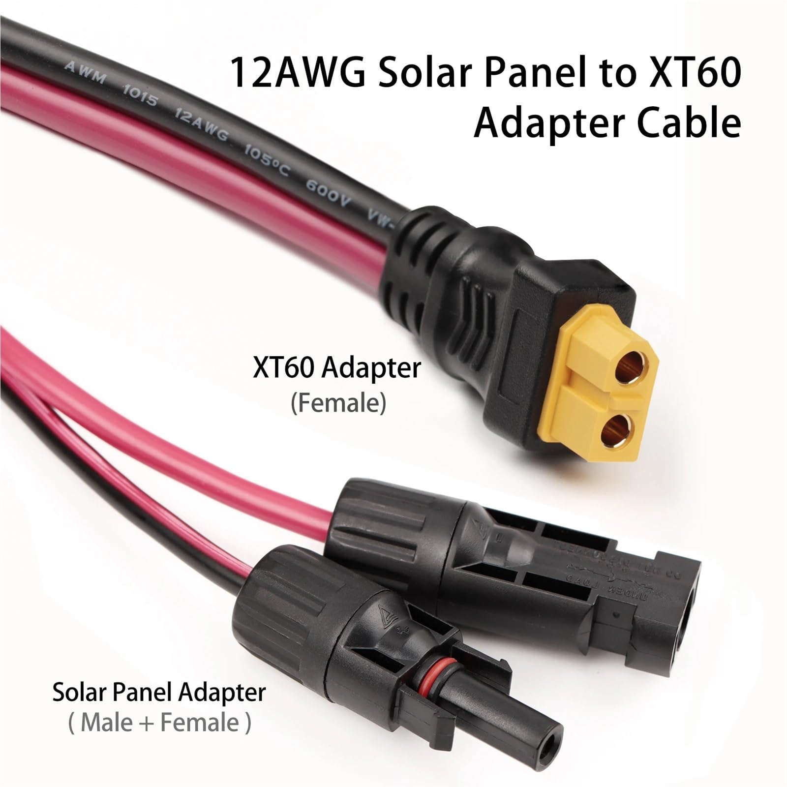 XT60 złącze żeńskie do panelu słonecznego, kabel zasilający 12AWG, kabel do ładowania ogniw fotowoltaicznych, akcesoria do układu słonecznego (kabel 2 m)
