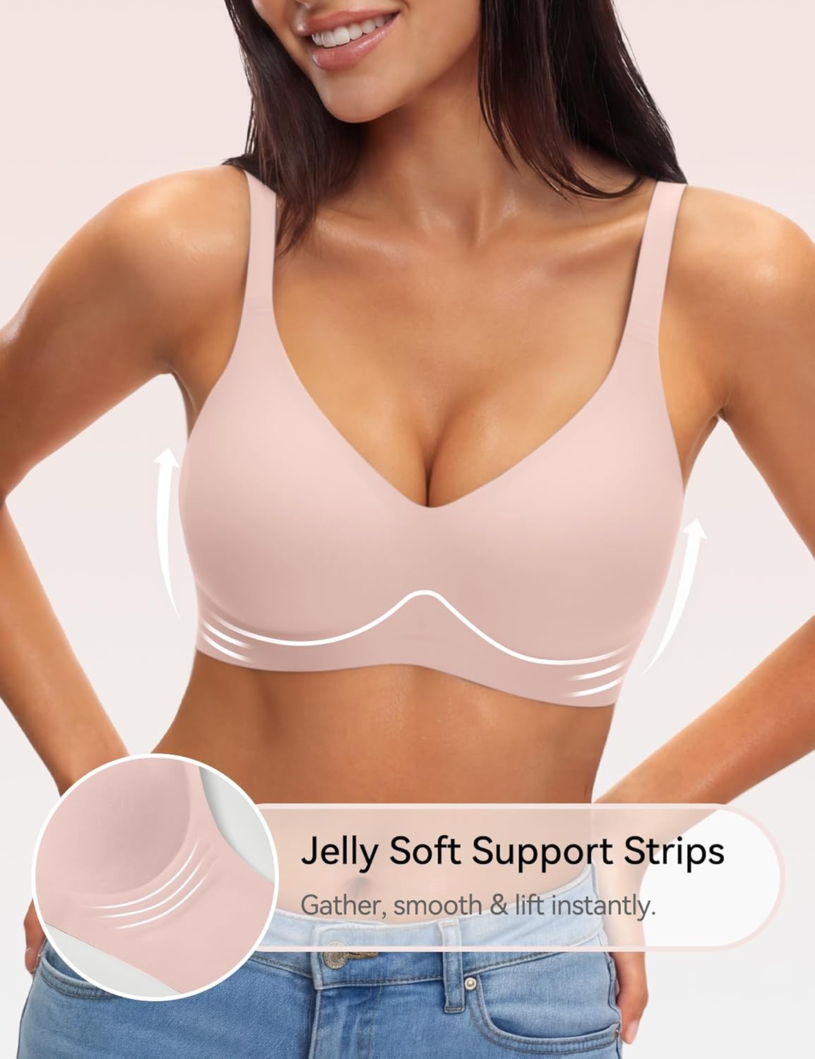 NIASOUL Women's Wireless Push Up Bra Seamless Deep V Bralette No Underwire Comfortable Supportive Bra - Image 2