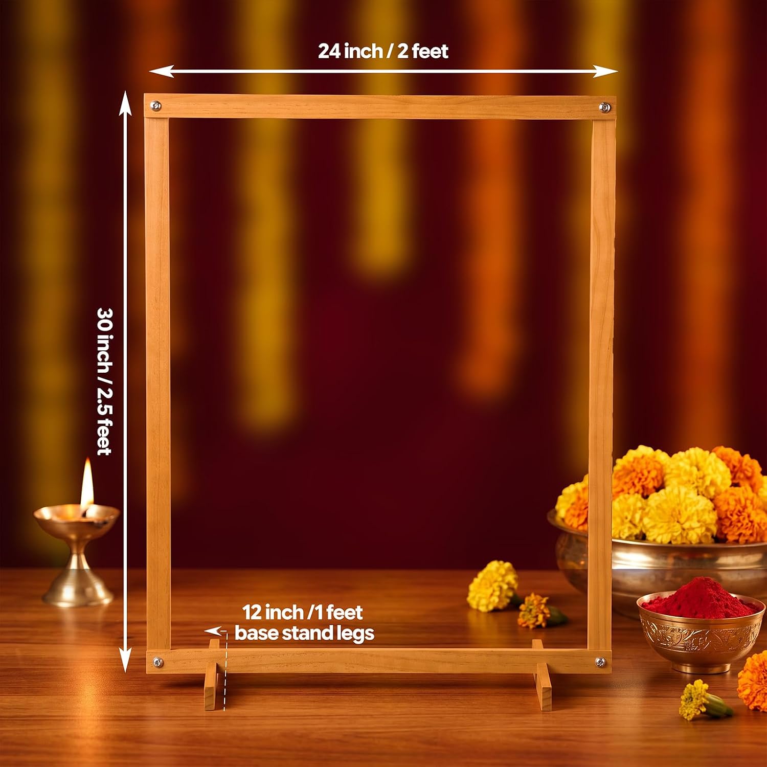 Wooden Ganpati Decoration Mandap Stand with Artificial Marigold Garlands image 2
