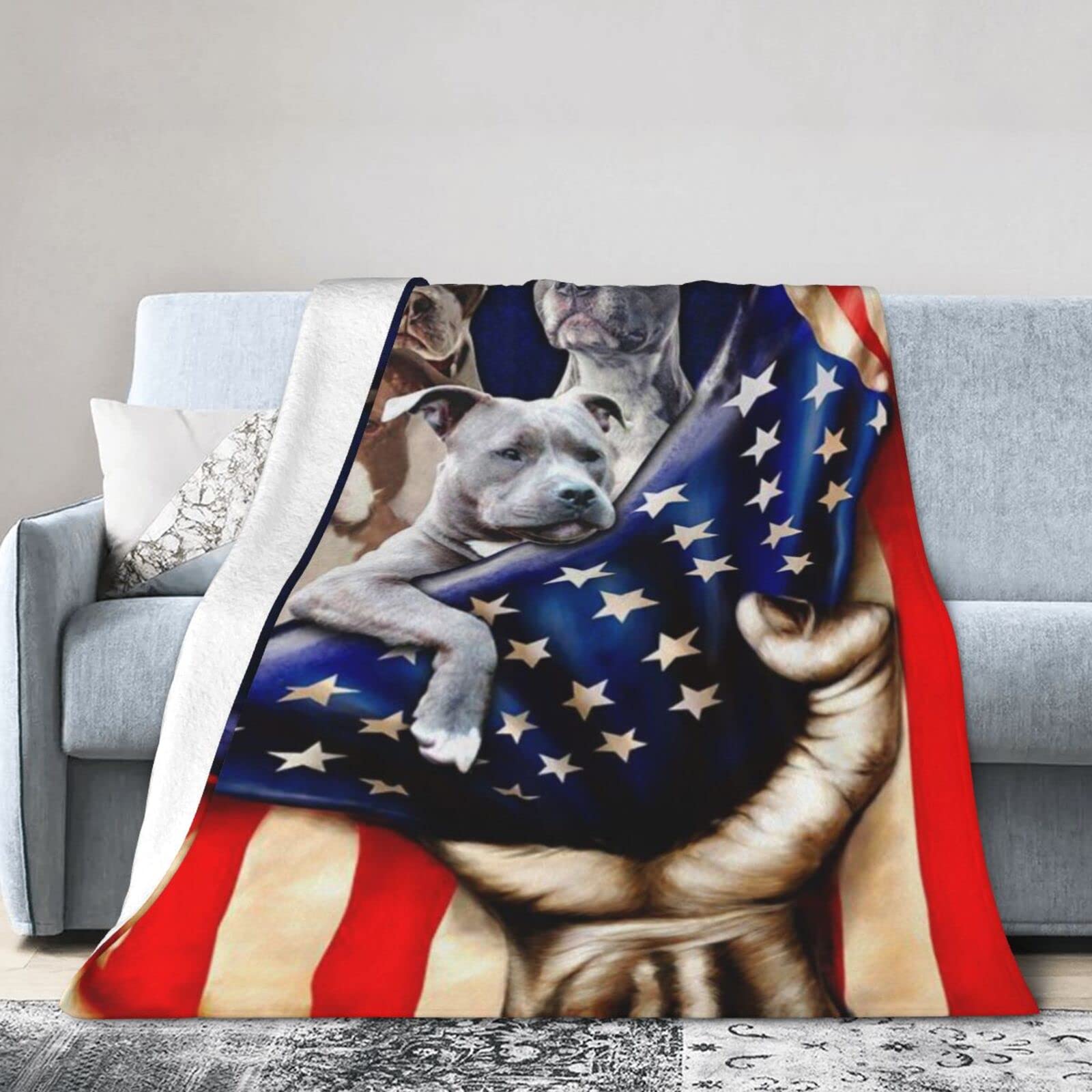 Lsjuee Flannel Fleece Blanket 50"X40" Pitbull Dogs Sofa Throw Blanket Lightweight Ultra-Soft Travel Winter Blankets for Boys Keep Warm