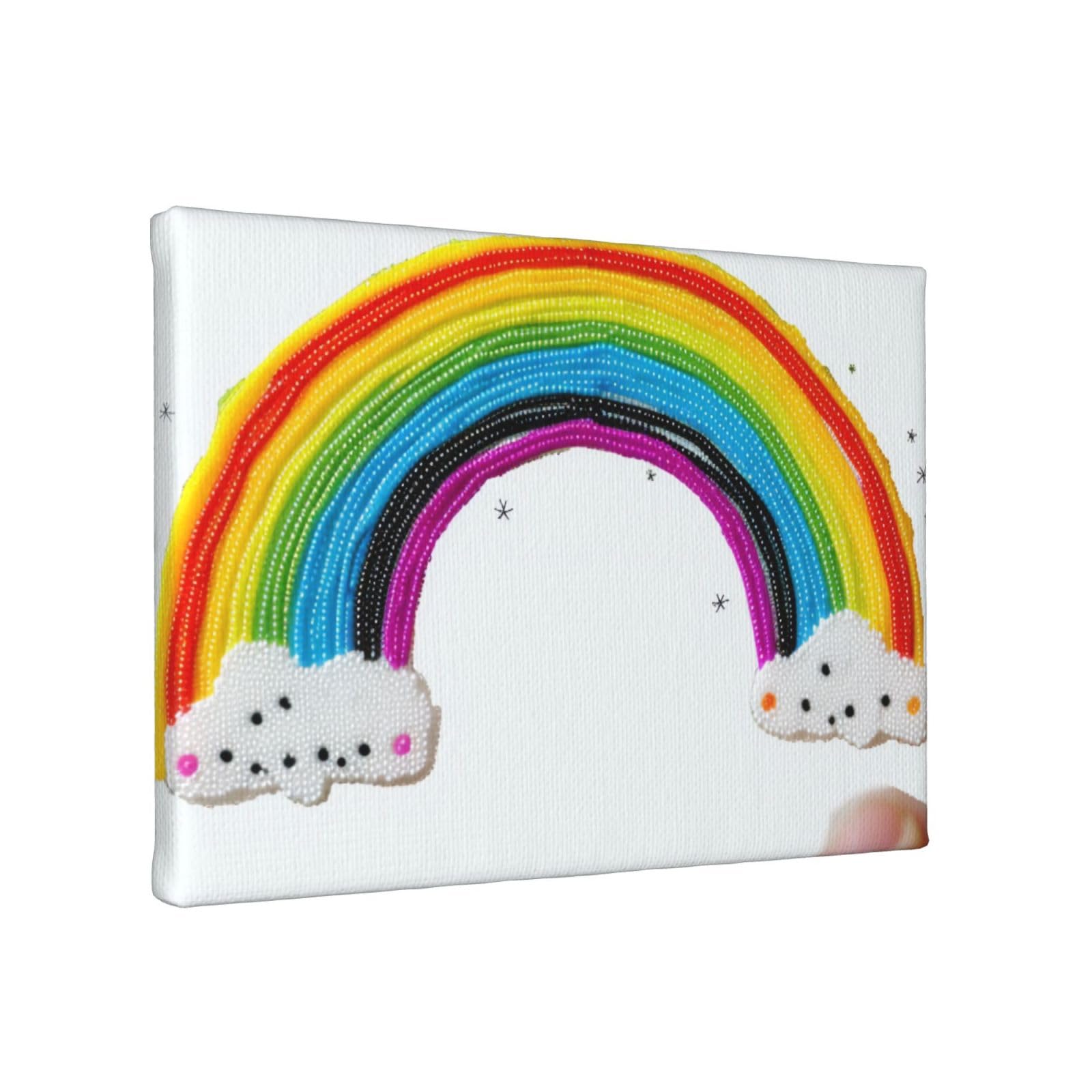 YKLJG Small rainbow printing Printed Wall Art Canvas Painting 30x20 CM Wooden Framed Picture Painting Artwork Prints for Bedroom Kitchen Home Office Decor