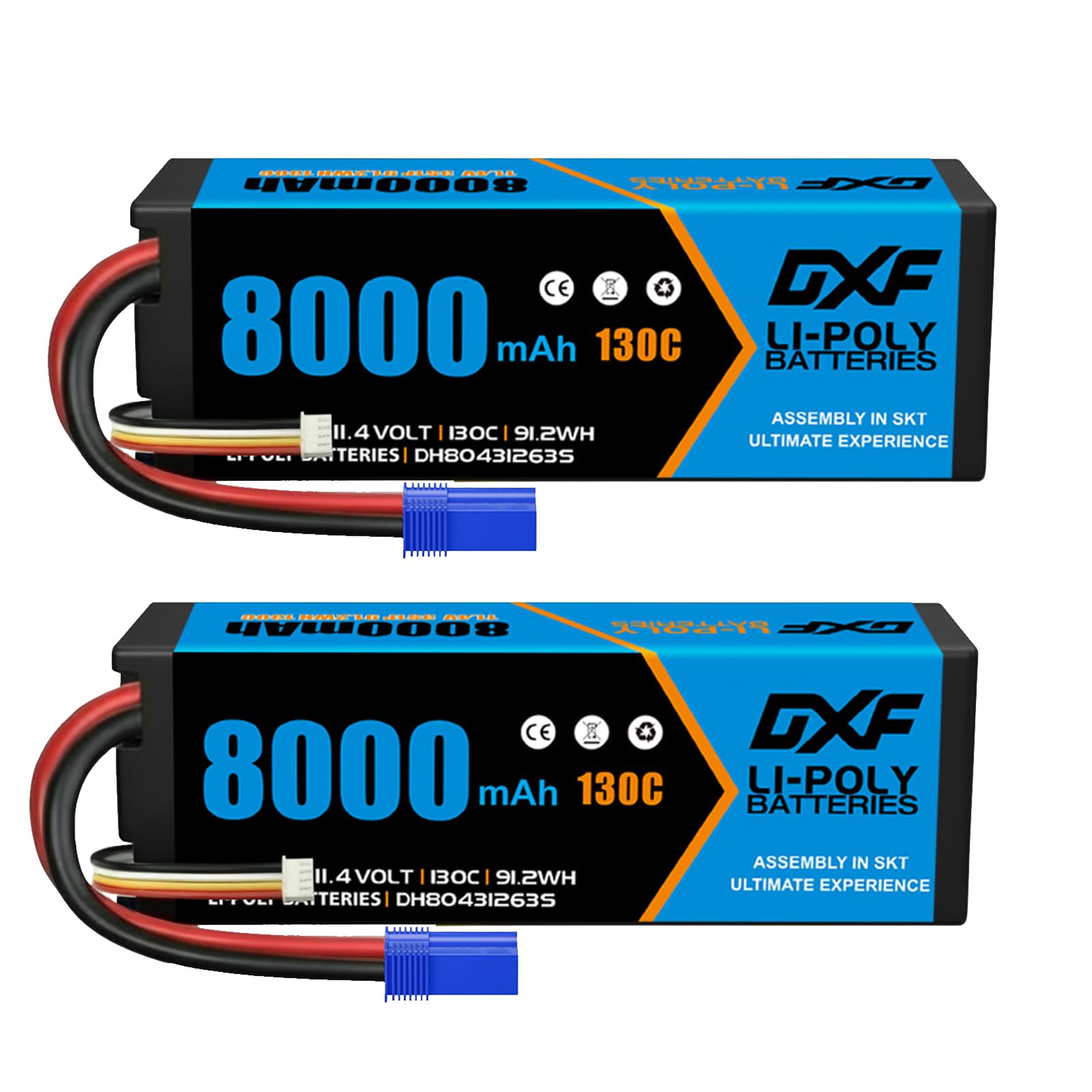DXF 3S HV LiPo Akku 11.4V 8000mAh 130C 2 Pack mit EC5 Stecker Battery Pack für 1:8 1:10 RC Auto Truck Buggy Fahrzeuge Racing Offroad Modellbau Hochleistung Langlebig Leistungsstark Zuverlässig