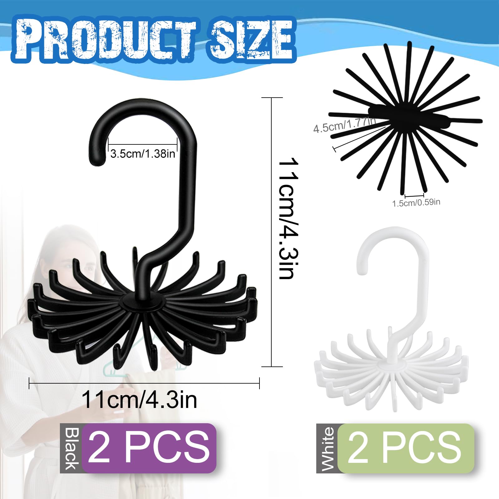 Lot De 4 Cintres Rotatifs à 360 Degrés Pour Ceinture, écharpe, Organiseur Multifonction, Pour Rangement De