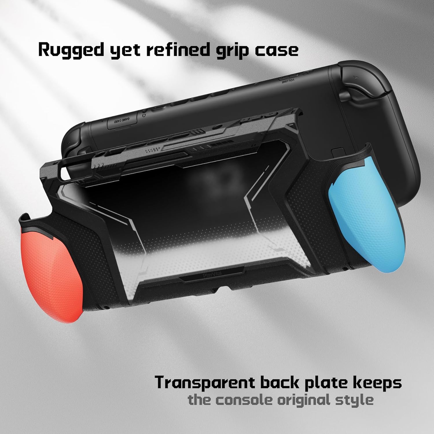 PlayVital for Switch 2 Beyond-Grip Dockable Case, Interchangeable FPS/Omni Ergonomic Grips + Military-Grade Drop Protective Cover + 2 Joystick Caps for Nintendo Switch 2 (Blue & Orange)​