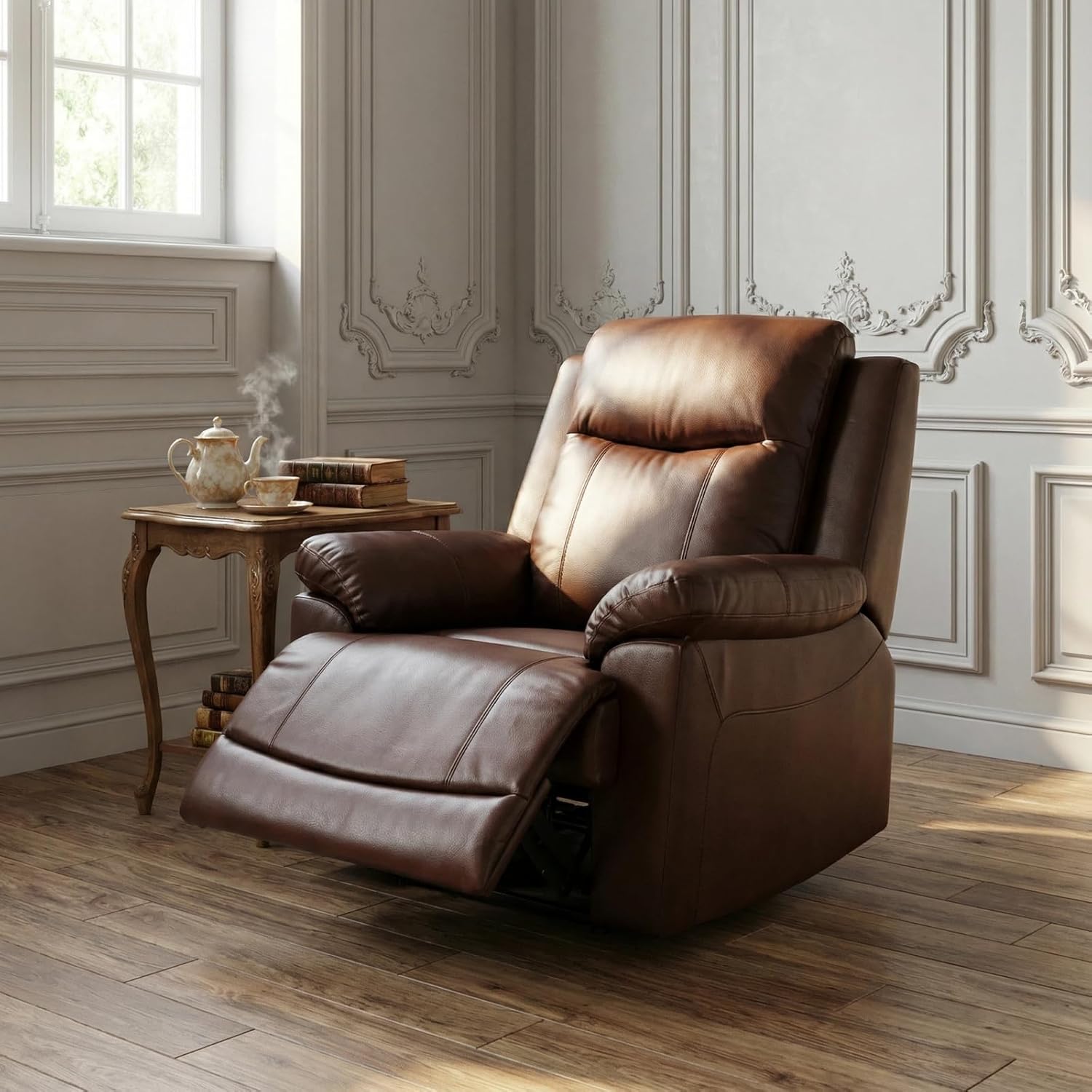 Recliner Sofa Set, Semi PU Synthetic Leather Living Room Reclining Couch with Adjustable Backrest, Modern Leather-Style Couch Set, Comfortable Reclining Seats for Home Theater, Brown