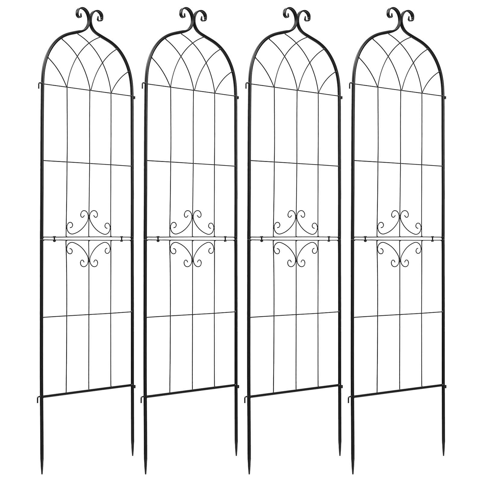VEVOR Treillis de Jardin Métal 52,5x180 cm Support de Plante Grimpante Lot de 4 Treillis pour Rosiers, Tomates, Concombres, Fleurs Légumes Grimpants, avec Revêtement en Poudre, Système de Verrouillage