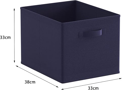 Foldable Storage Cubes Boxes Pack of 8 with Handle for Home Organization, Fabric Wardrobe Storage Box Organizer Basket Bins for Clothes Toys Towels, Collapsible&Durable Dark Blue 33x38x33cm