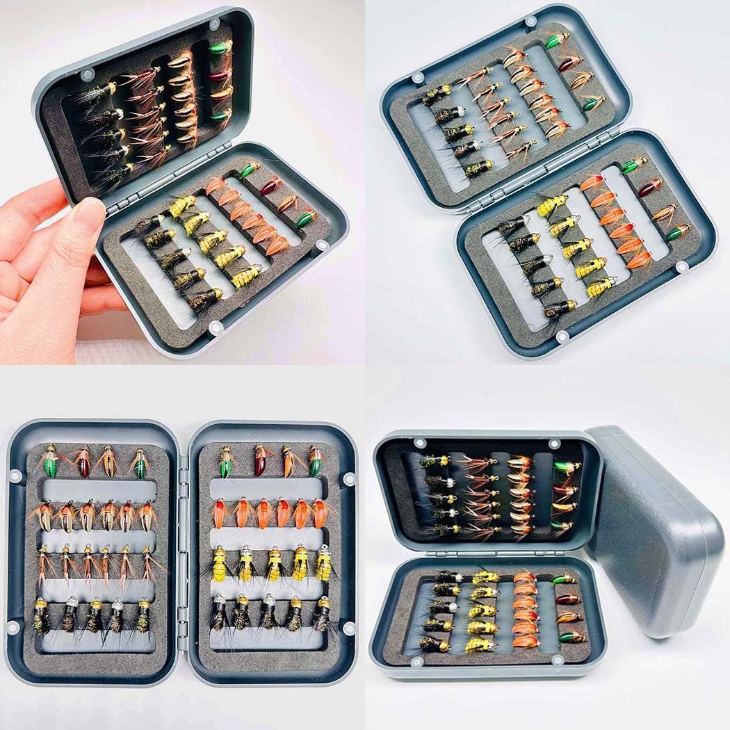 Fly Fishing Flies Kit 38Pcs Handmade Fly Fishing Artificial Fly Baits Lures with Dry/Wet Flies Fly Assortment Trout Bass Fishing with Fly Box