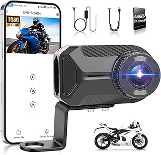 Motorcycle Dash Cam 1080P HD IP66 Waterproof Built-in WiFi 110° Wide Angle Loop Recording One Key Photo Shooting Mini Port...