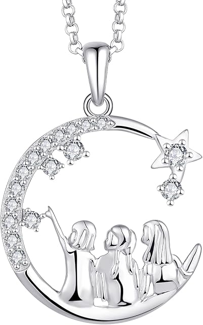 JO WISDOM Women Necklace,925 Sterling Silver Always My Sister Forever My Friend Pendant Necklace with 3A Cubic Zirconia,Jewelry for Women