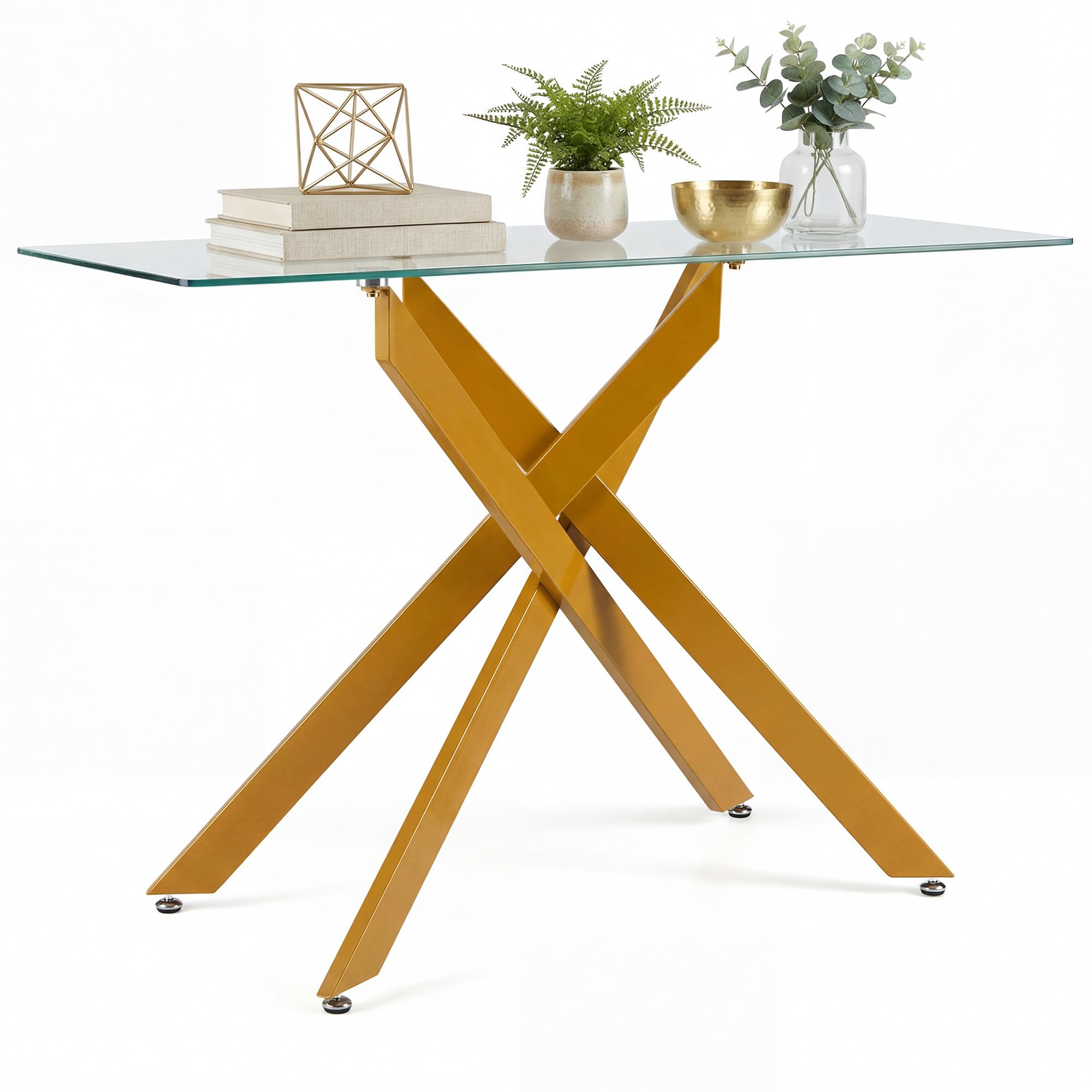 SOARS Konsolentisch mit ESG-Glas & Metalbeinen, moderner rechteckiger Beistelltisch mit verstellbaren Fußpolstern, Eingangstisch für Flur, Esszimmer & Wohnzimmer, 115 x 45 x 78 cm (Gold)
