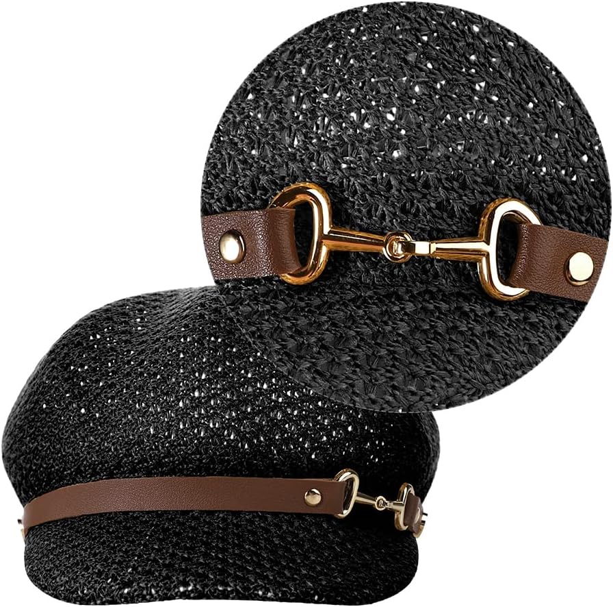 Women Mesh Newsboy Cap Breathable Octagonal Hat Summer Visor Berets Cabbie Gatsby Cap with Decorative Strap