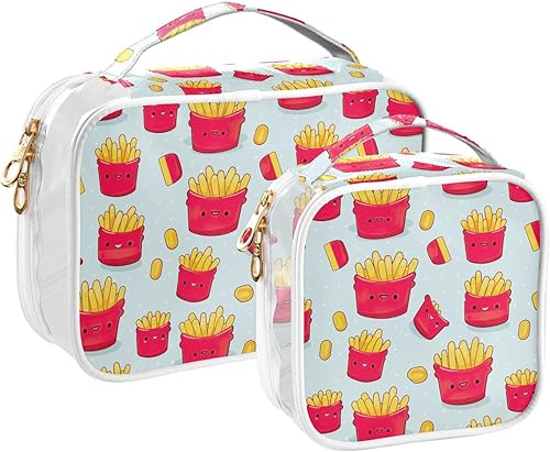 Kawaii Franch Fries Clear Toiletry Bag for Traveling,2 Pack Makeup Cosmetic Bag with Zipper,Travel Bag for Toiletries,Travel Essentials 21214981