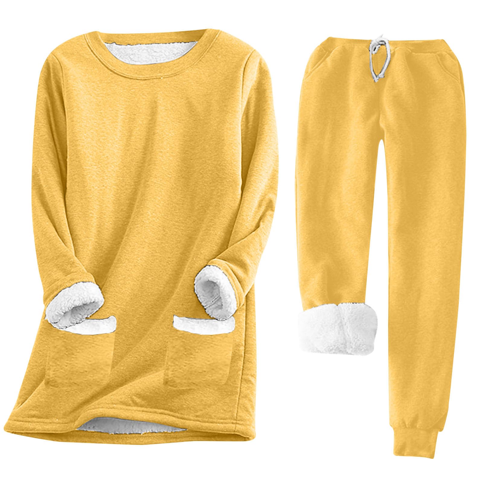 TARIENDY Conjunto de 2 piezas de invierno con forro de sherpa para mujer, conjunto de chándal de forro polar cálido, sudaderas y pantalones deportivos