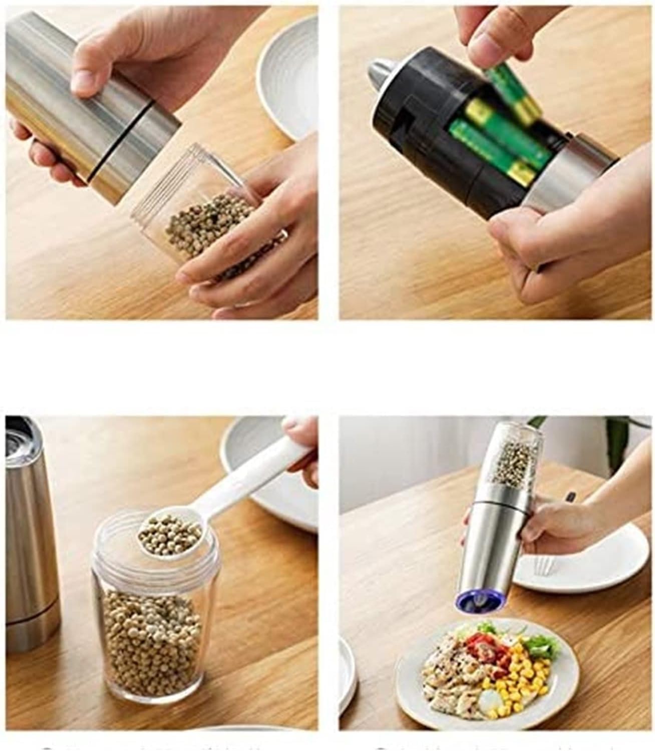 Electric Gravity Pepper Grinder or Salt Mill with Adjustable Coarseness Automatic Pepper Mill Grinder Battery Powered with