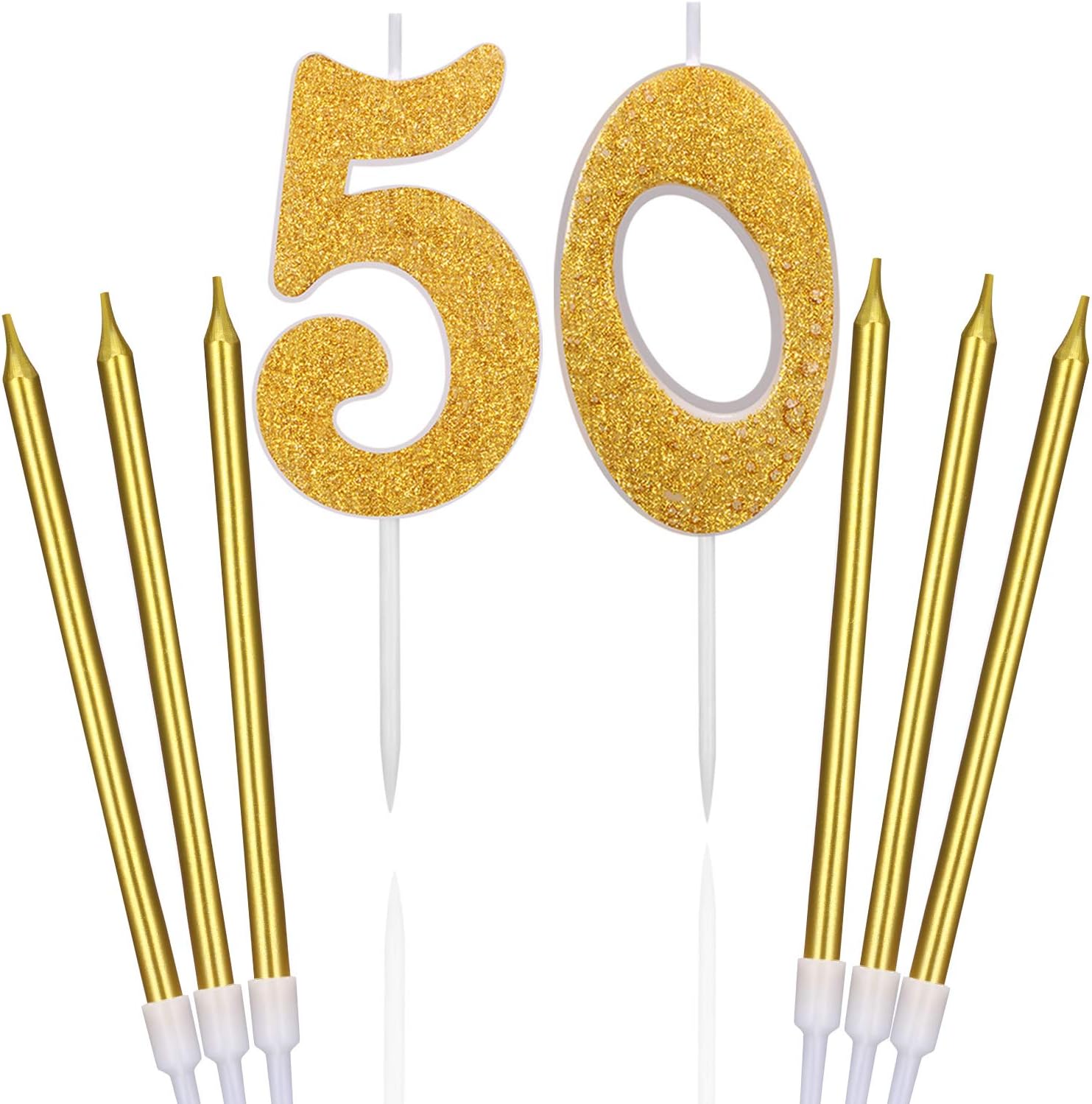 BBTO 50th Glitter Birthday Cake Candles Shining Numeral Candles Cake Topper Decoration and 6