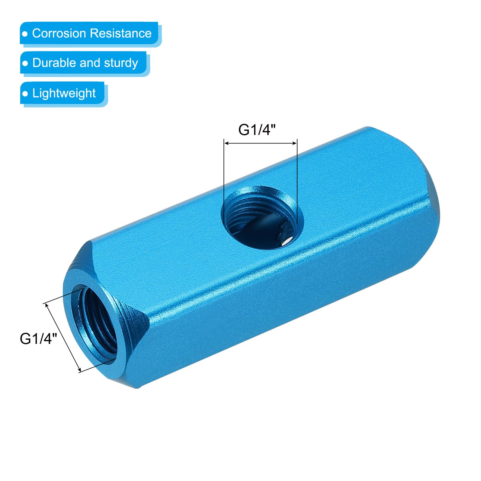 PATIKIL 2 Way 5 Port Air Manifold, 2 Pack G1/4 Inch Aluminum Air Hose Inline Manifold Block Splitter Pneumatic Air Hose Fitting, Blue - Image 4