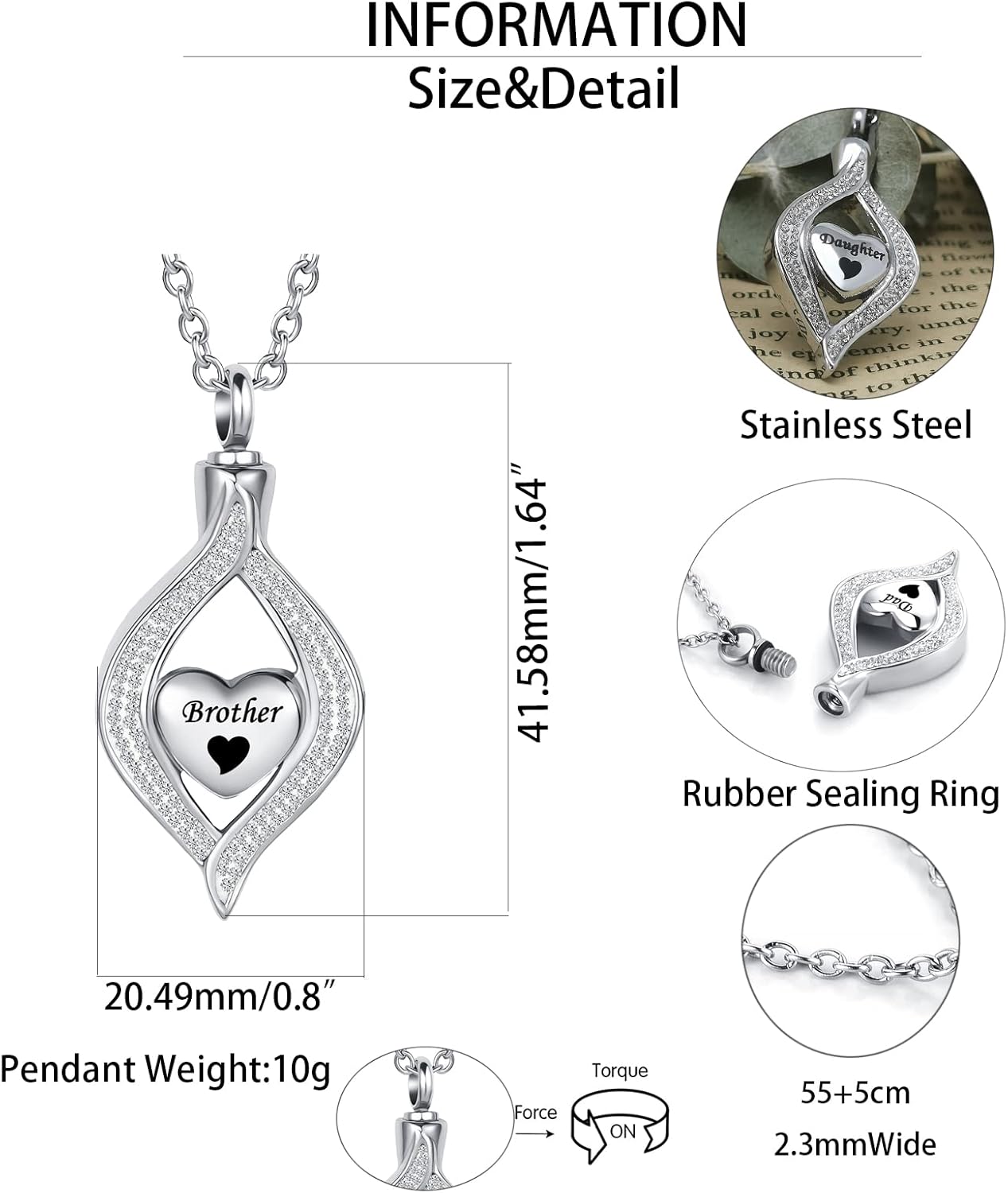 Teardrop Eye of My Heart Crystal Cremation Urn Necklace for Human Pet Ashes Holder Memorial Keepsake Pendant Jewelry - Image 5