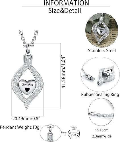 Miniatura 5 de Collar de urna de cremación de cristal con forma de lágrima de ojo de mi corazón para cenizas de mascotas humanas, colgante de recuerdo