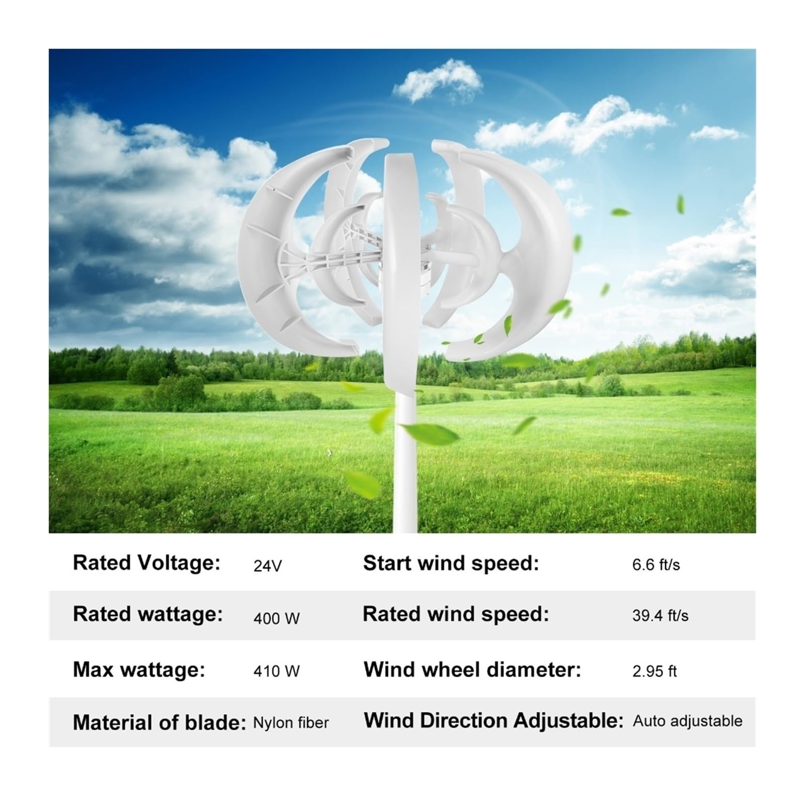Generador de turbina eólica, Generador de turbina eólica de 400 W y 24 V, molino de viento de eje vertical de doble linterna de 5 aspas for uso doméstico, granja de yates, turbina de energía eólica co