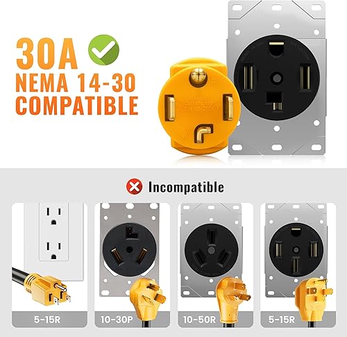 Miniatura 5 de MECMO Adaptador de cargador EV de nivel 2 de 14-30P a 14-50R, adaptador de cargador de secadora de 4 clavijas a cargador EV de 30 A