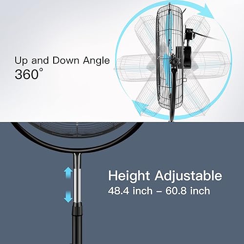 Miniatura 5 de pasapair Ventilador de pedestal de alta velocidad resistente de 20 pulgadas con potente motor de 15, ventilador de nebulización de pedestal para