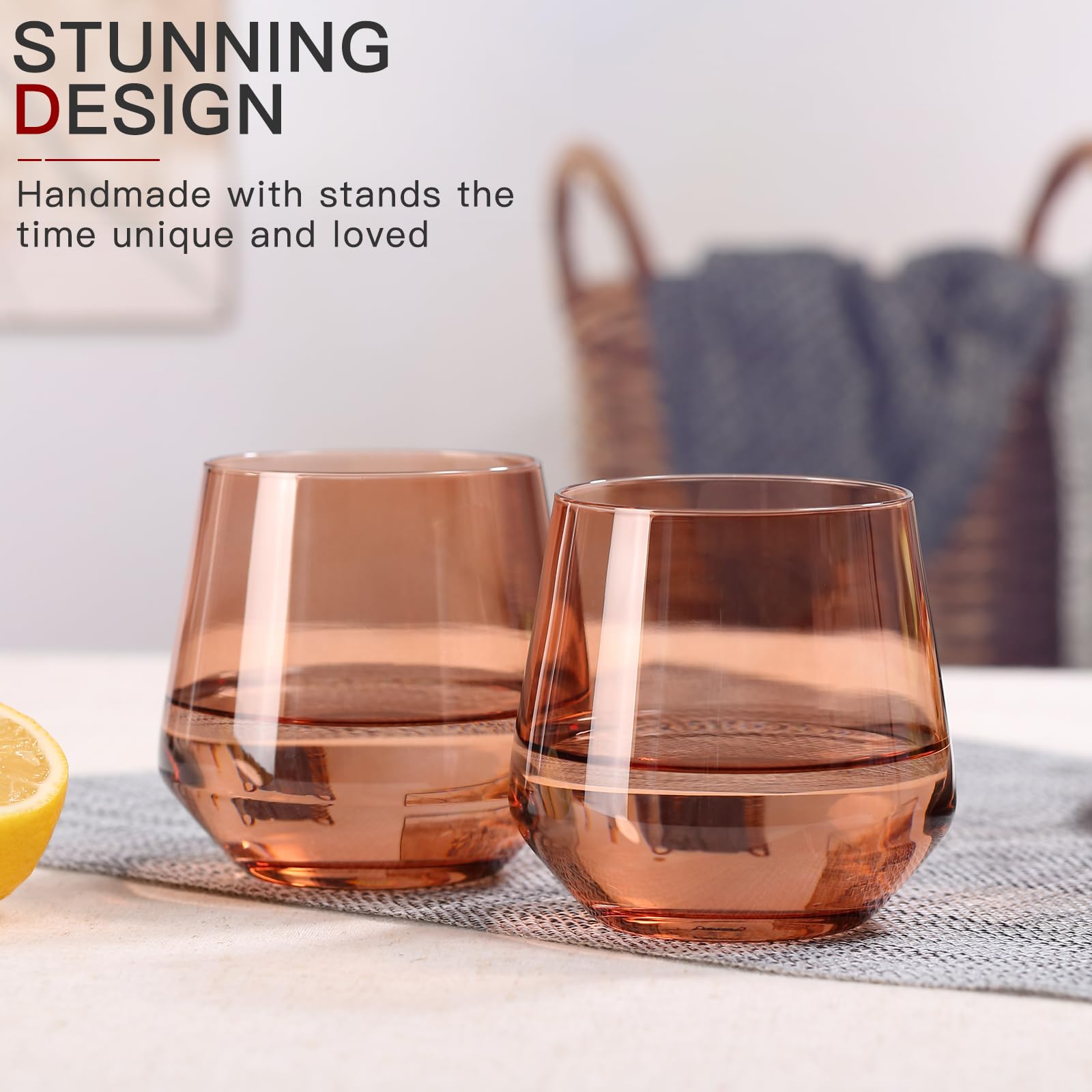 Weingläser-Set ohne Stiel, mundgeblasen, farbige Weingläser, ohne Stiel, 425 ml, Venus-farbige Gläser für Wein oder Softdrinks, einzigartiges Weingeschenk für Frauen, Geburtstag, Hochzeit, 6 Stück