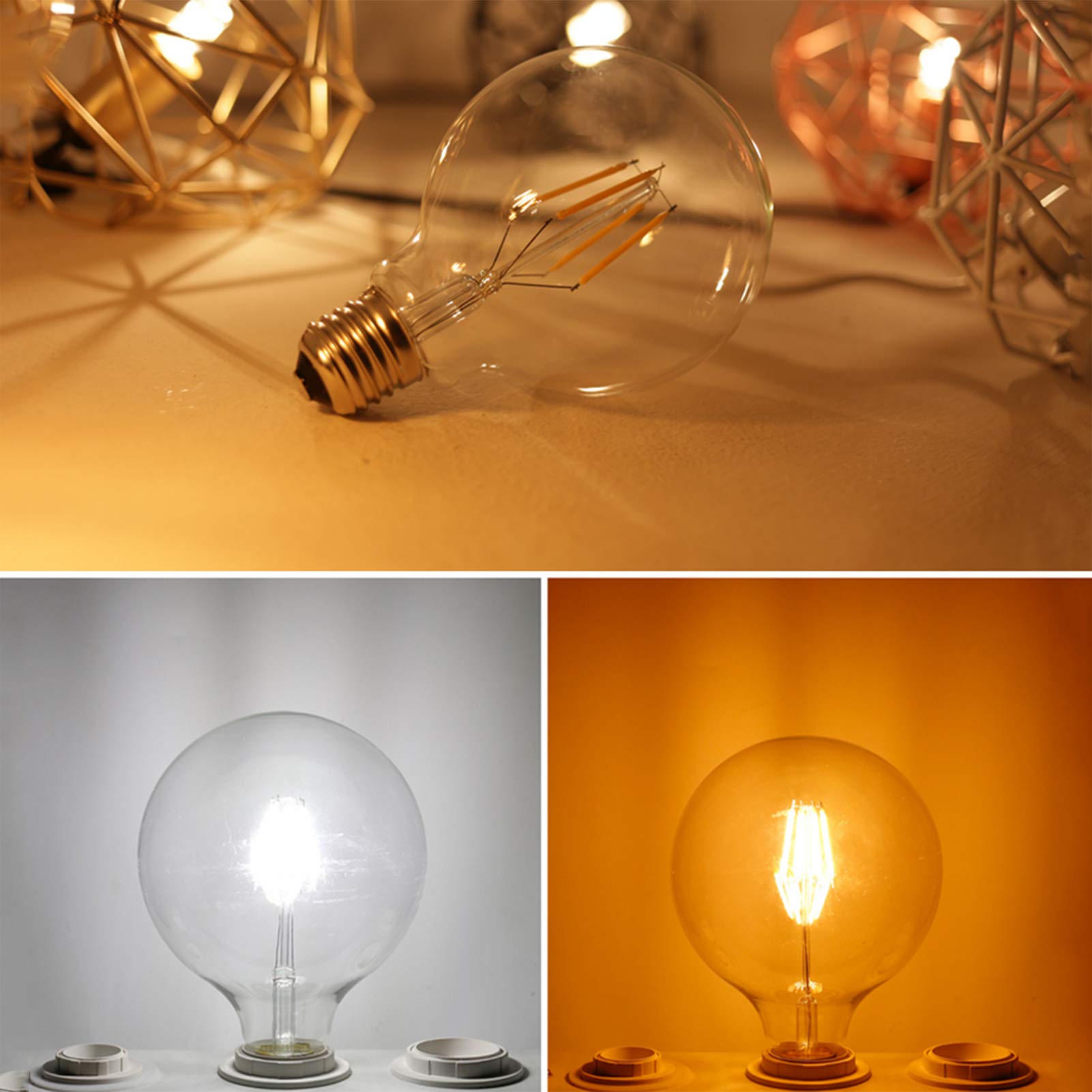 Paquete 10 bombillas LED G80, lámpara incandescente 12w = 120w, bombilla filamento Edison Vintage no regulable, base E27 360 grados; Ángulo haz Sin parpadeo Proyector paisaje