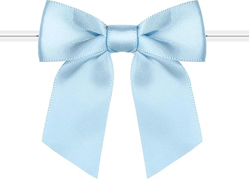 Rainbow Pana Paquete de 60 lazos para bolsas de golosinas de 3 pulgadas, lazos de satén azul bebé para decoración de envolturas de regalos