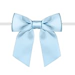 Rainbow Pana 60 Pack Twist Tie Bows for Treat Bags 3 Baby Blue Satin Ribbon Bows for Package Craft Gift Wrapping Decoration
