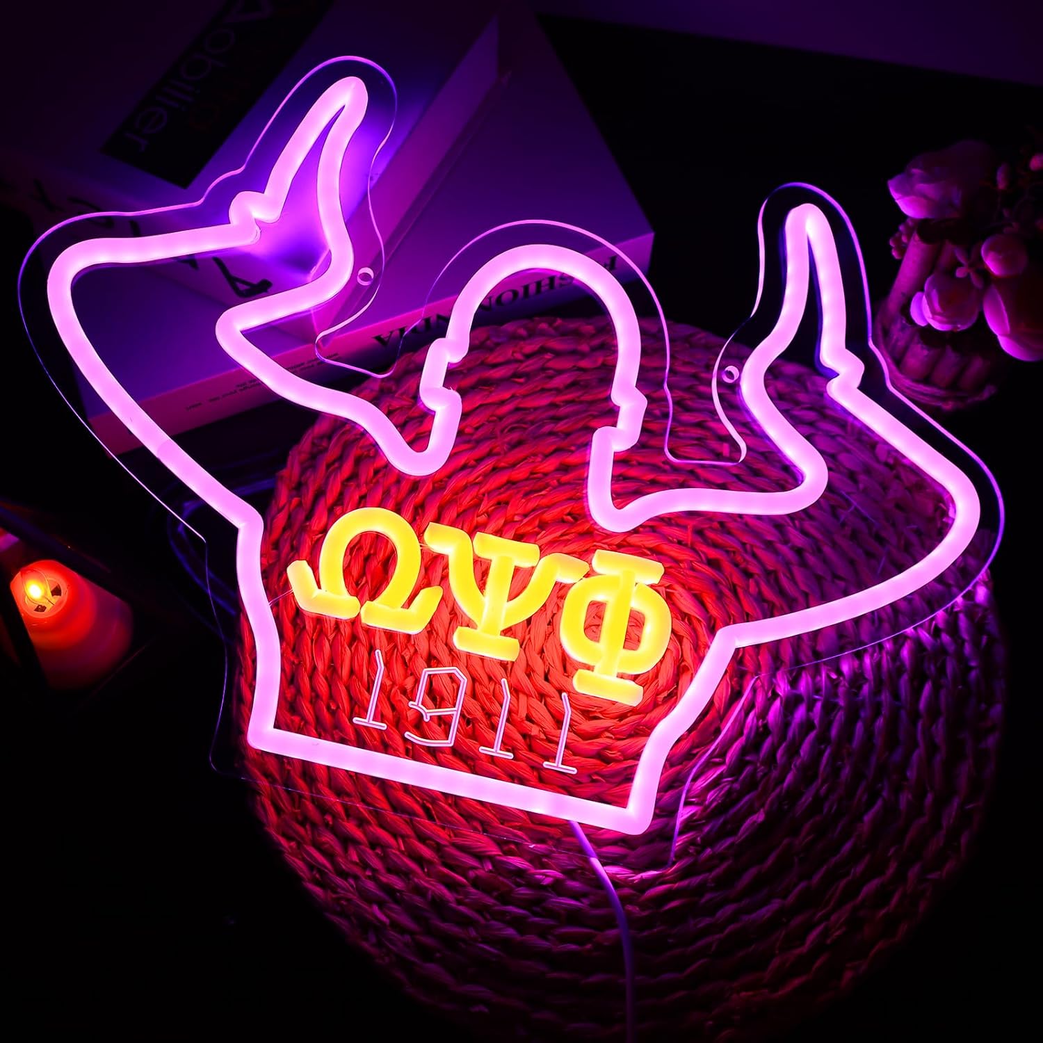 ΩΨΦ Neon Signs Omga Fraternity Neon Psi Phi Lights for Wall Decor,1911 Psi Phi Purple Sorority LED Sign for Birthday Gfits, Party Decor, USB Power Sorority Signs Gifts