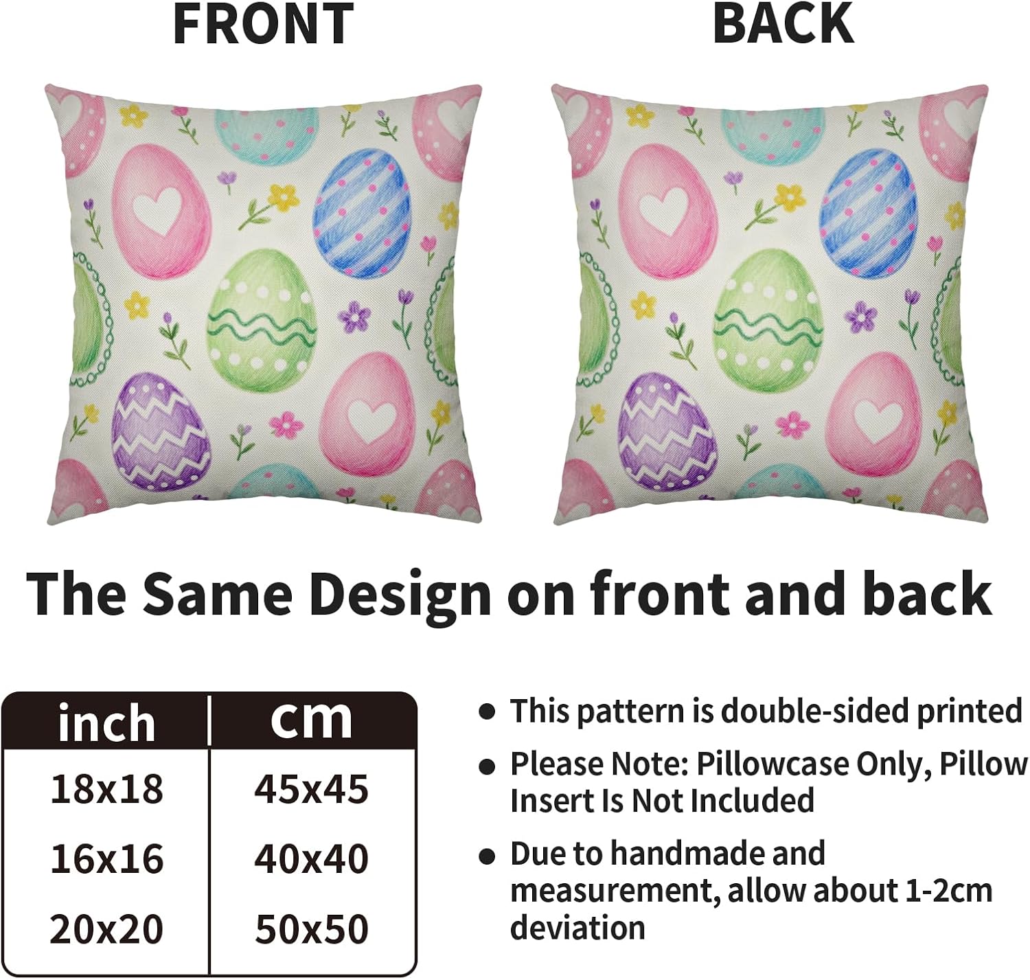 Spring Easter Pillow Covers 24x24 Inch Set of 2 Pink Blue Green Easter Egg Floral Print Holiday Decorative Throw Pillowcases Outdoor Seasonal Cute Farmhouse Cushion Cases Decor for Sofa Couch Bed